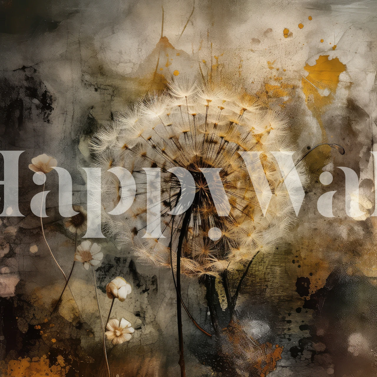 Dandelion floral design in earthy tones wallpaper