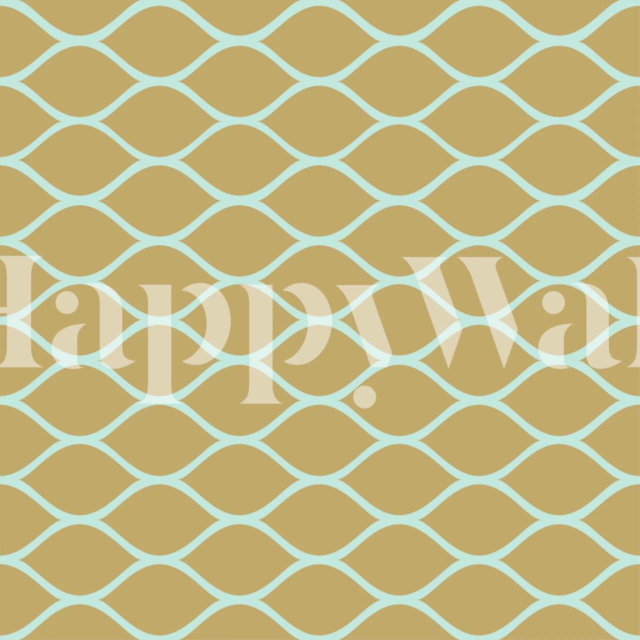 Mustard mint ogee pattern wallpaper with wavy shapes