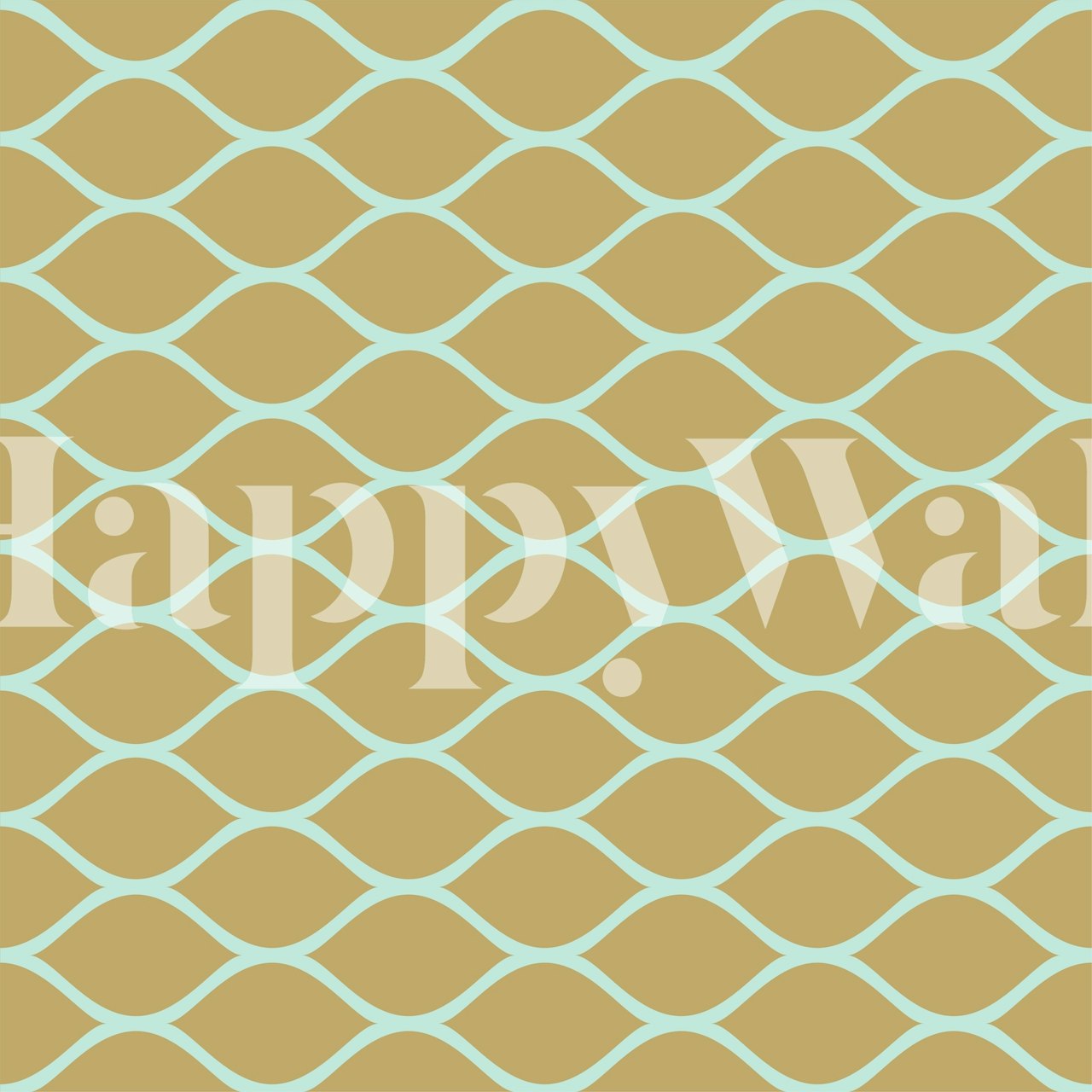 Mustard mint ogee pattern wallpaper with wavy shapes