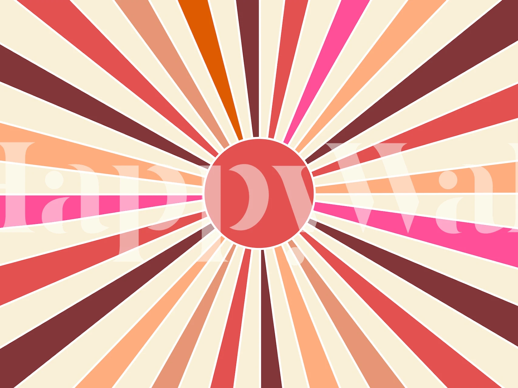 Vintage Sun wall mural with retro orange radial stripes