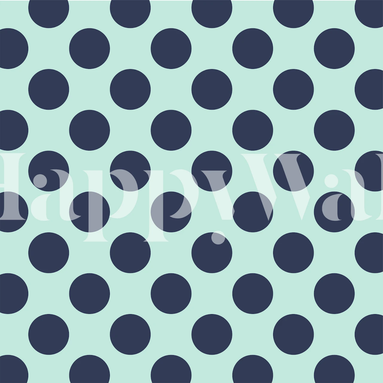 Mint Indigo Blue Polka Dots wallpaper in a room