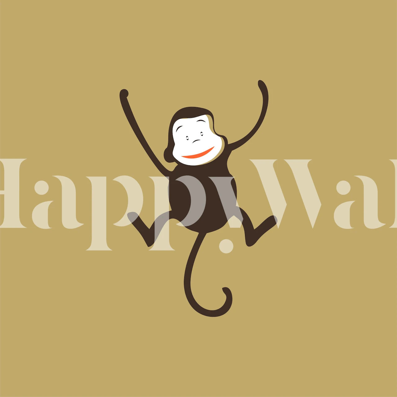Illustration of a playful monkey on a mocha brown wall mural background