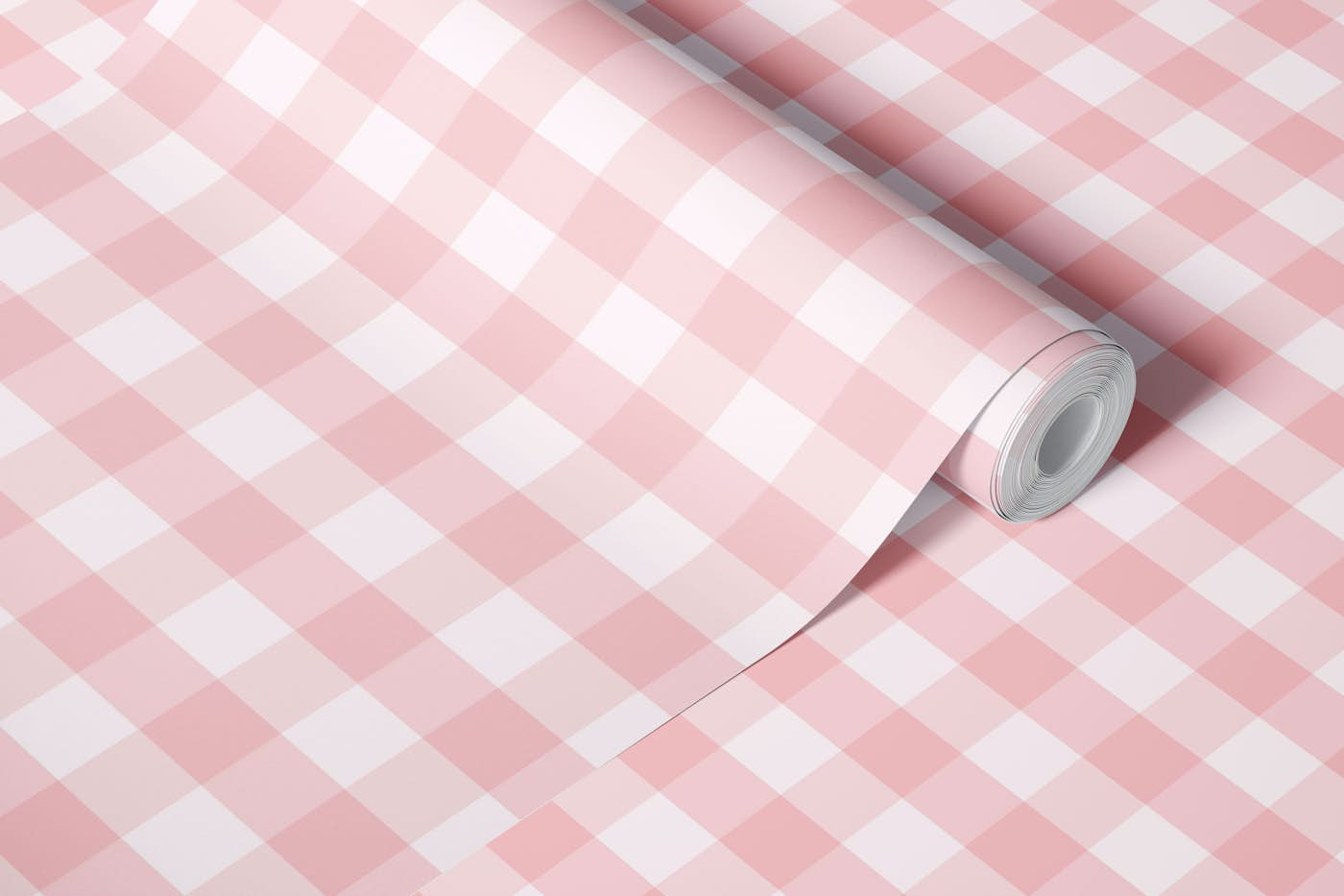 Pink gingham wallpaper roll