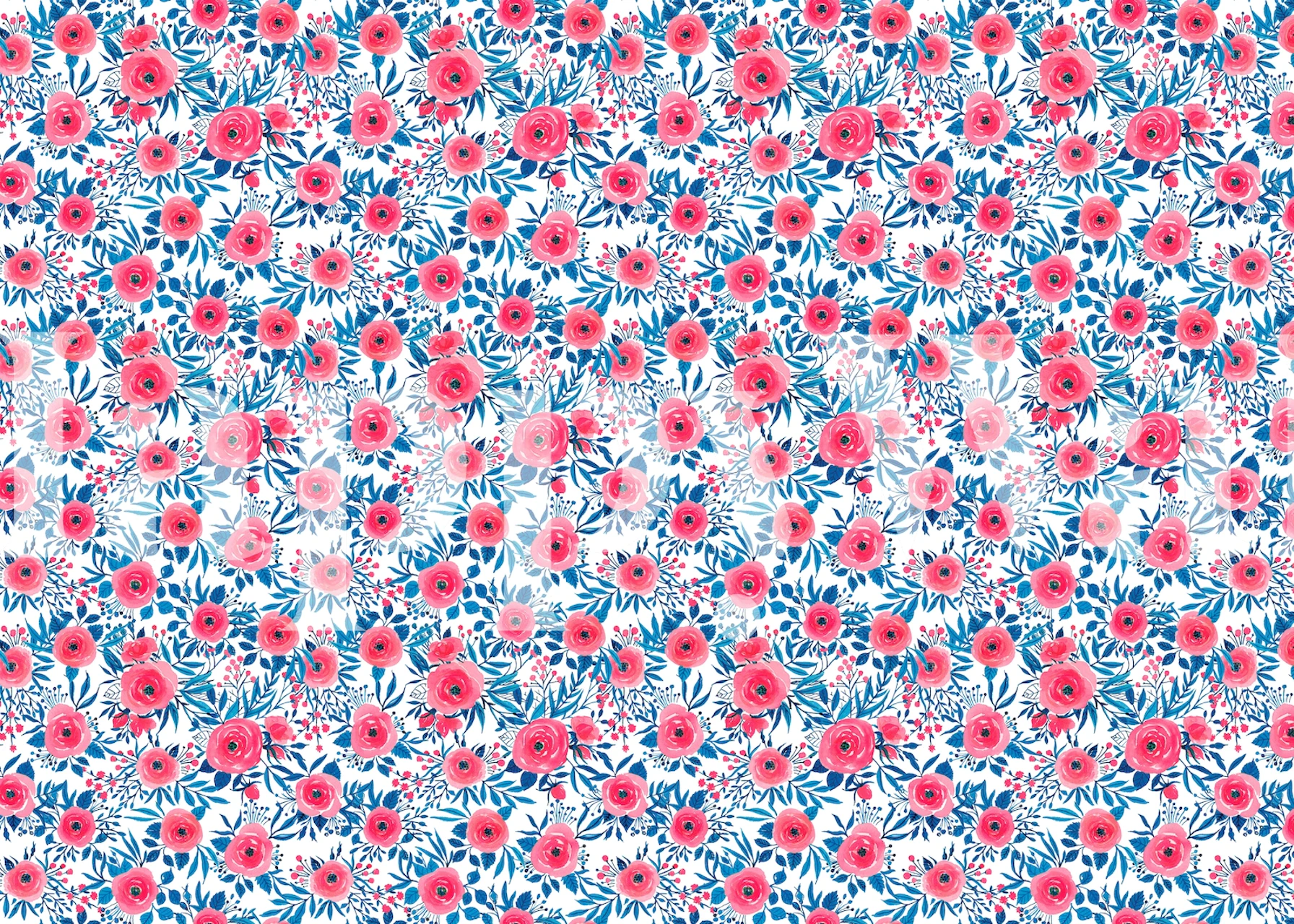 Røde akvarel blomster tapet i et rum