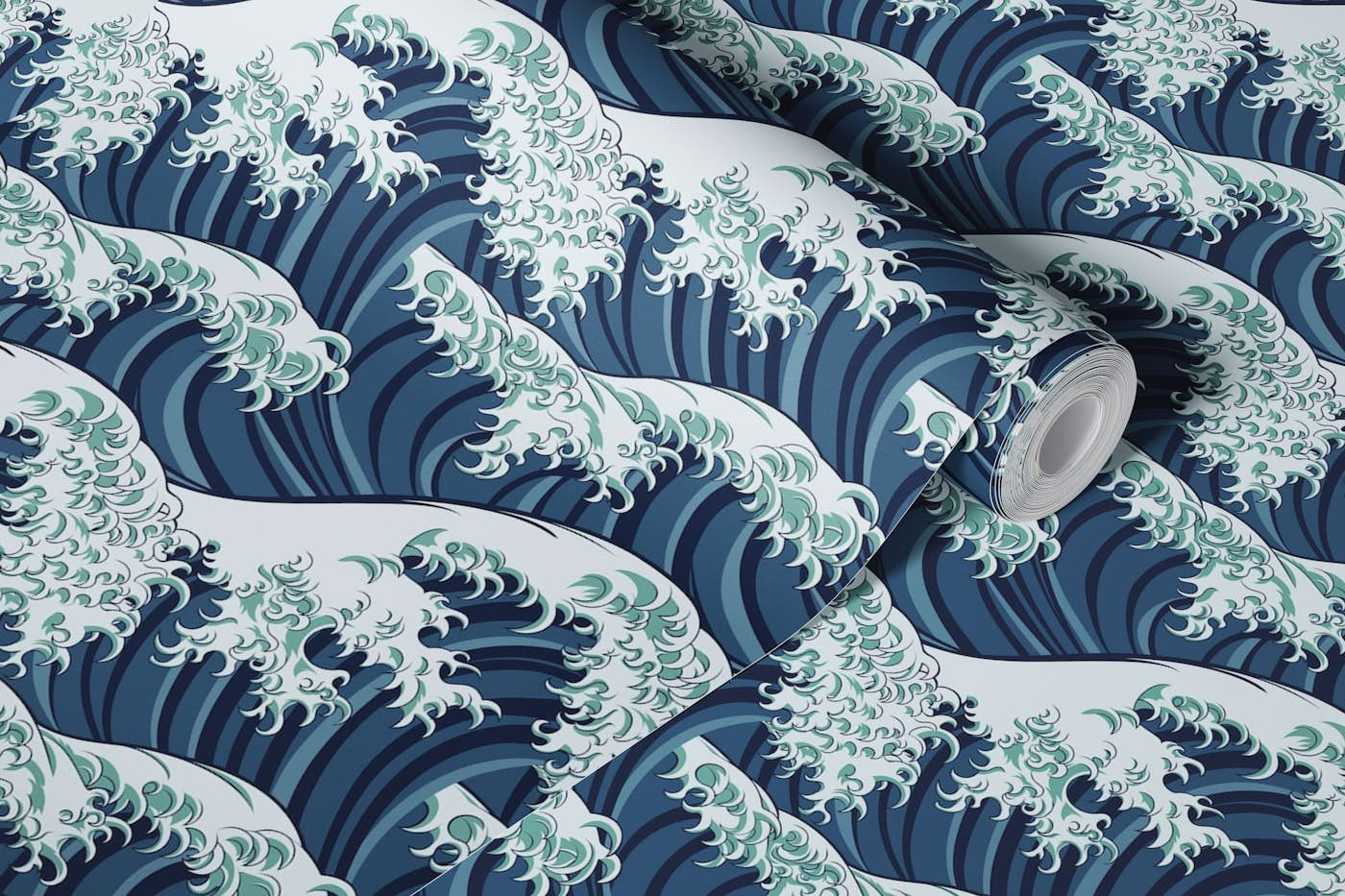 Japanese wave pattern wallpaper roll