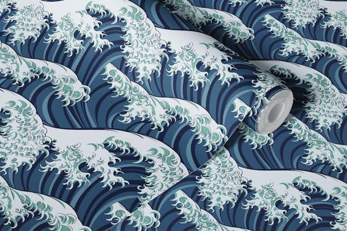 Japanese wave patternwallpaper roll