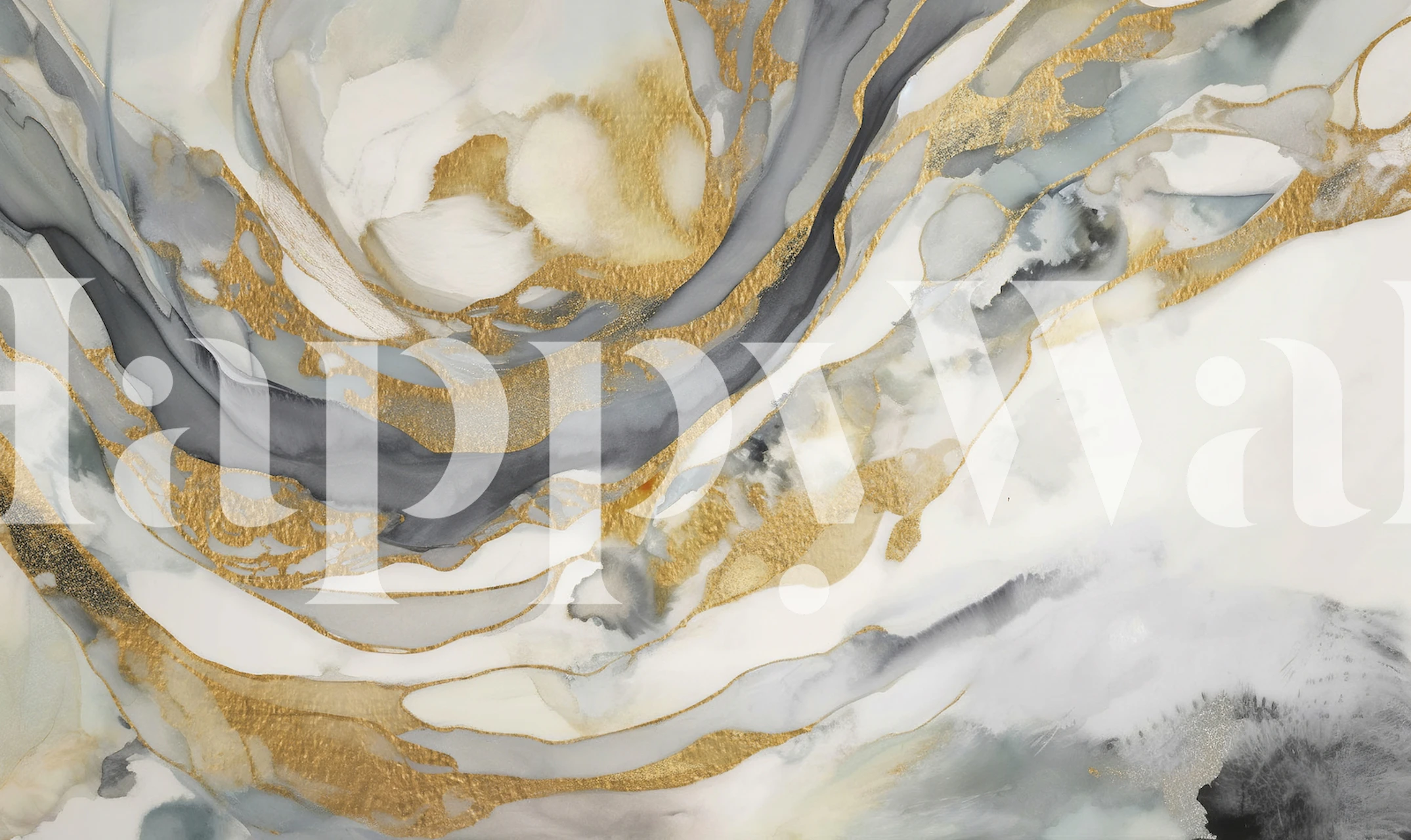 Gold and gray abstract wallpaper with fluid patterns and elegant tones