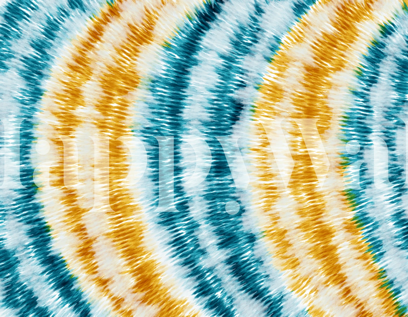 Tie dye swirl pattern wall mural with golden and azure colors