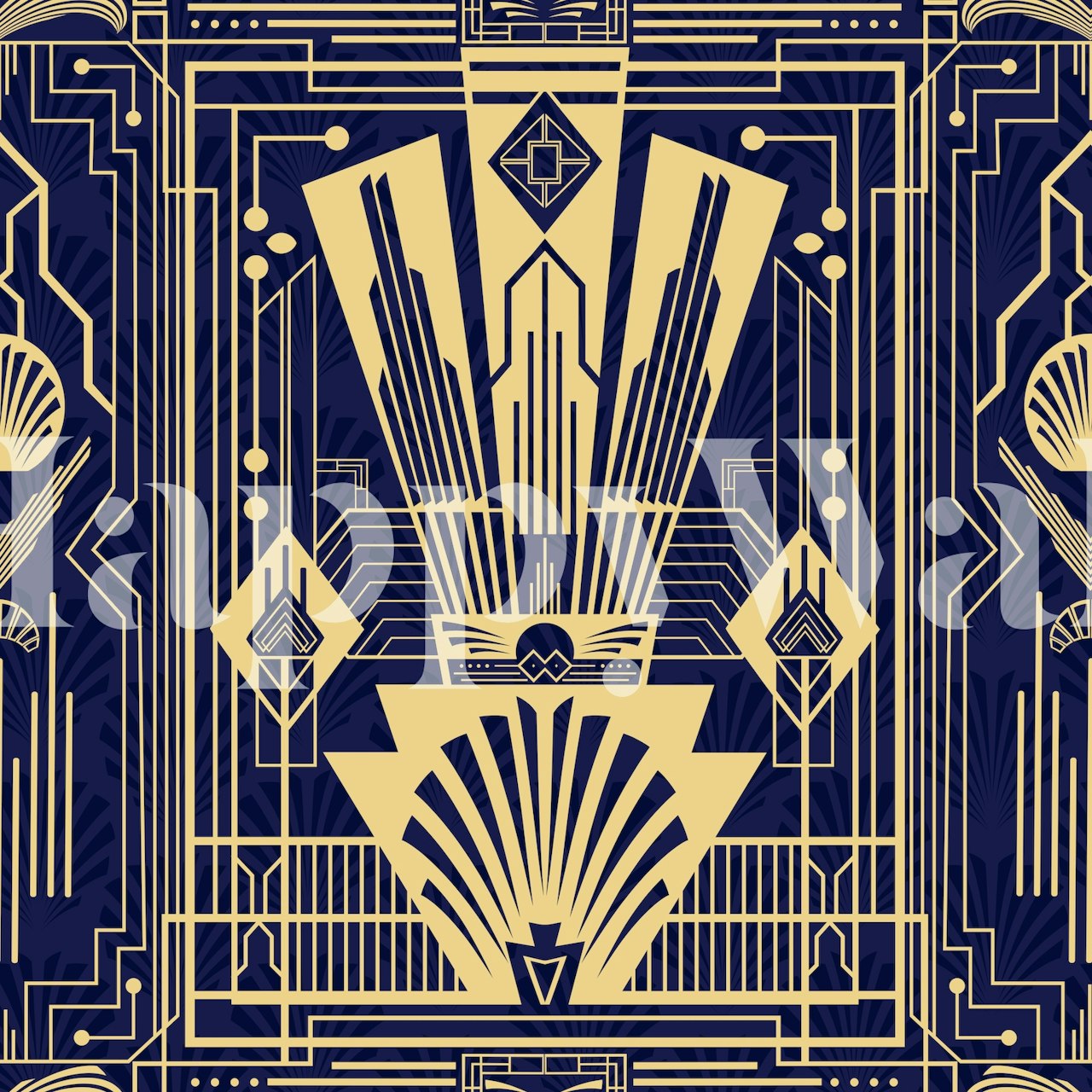 Navy Gold Luxury Art Deco Wallpaper - Buy Online | Happywall