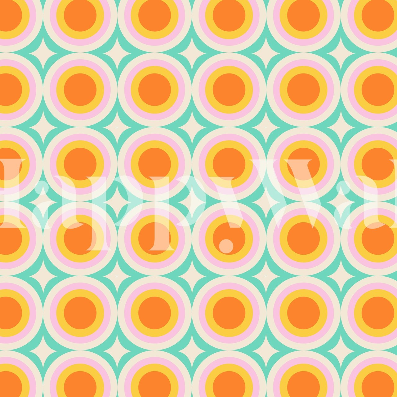Retro geometric pattern with orange and aqua dots wallpaper