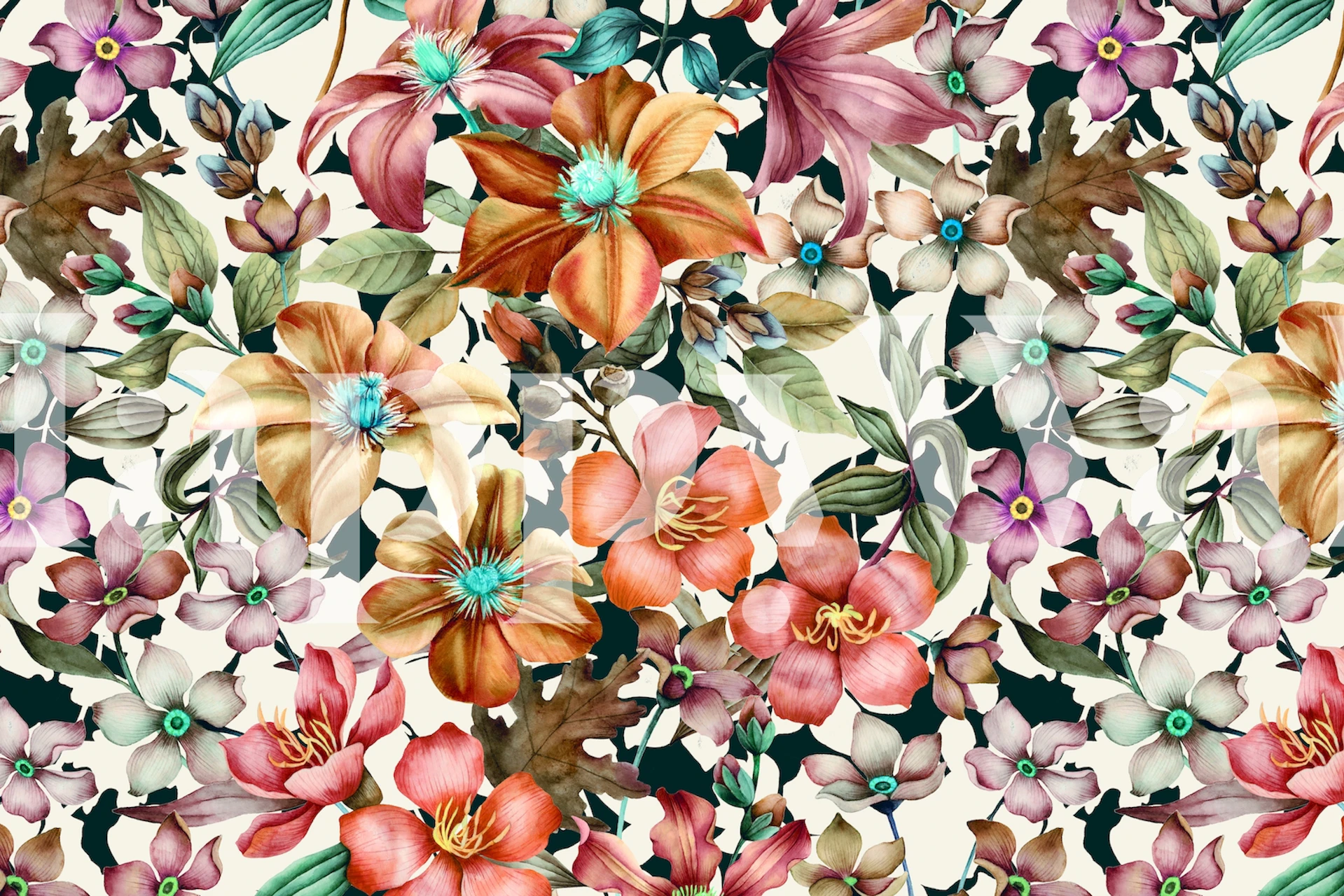 colorful vintage botanical wallpaper with various flowers