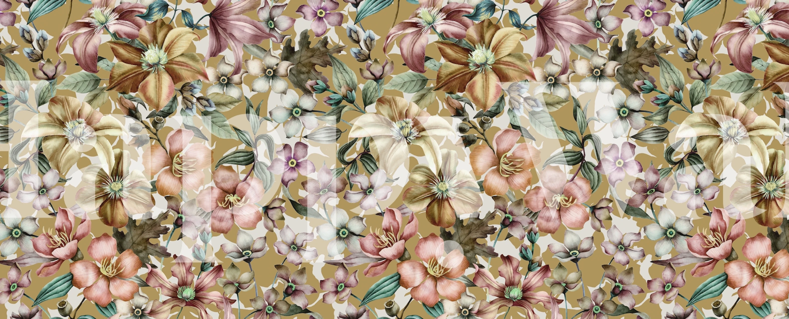 Vintage dramatic garden wall mural with floral patterns