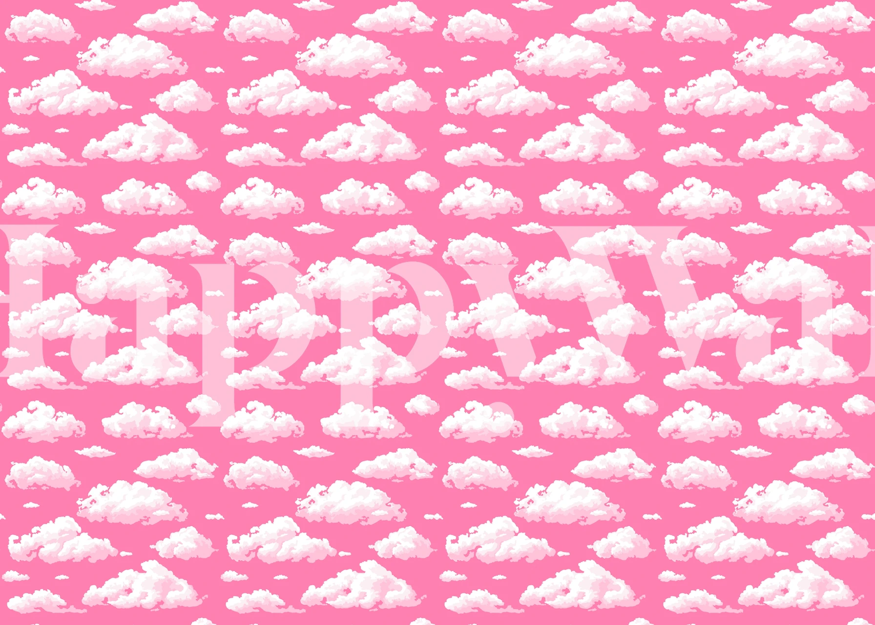 Cloudy sky wallpaper in a pink room