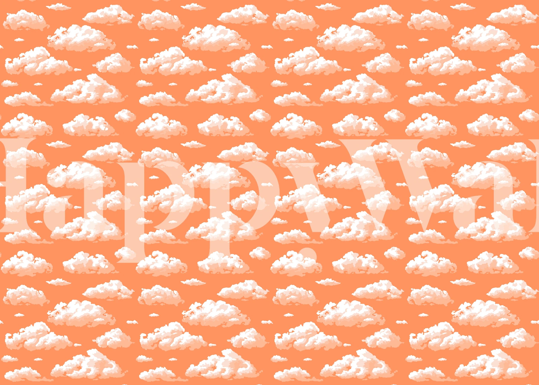 Repeated fluffy white clouds on a warm peach background wall mural