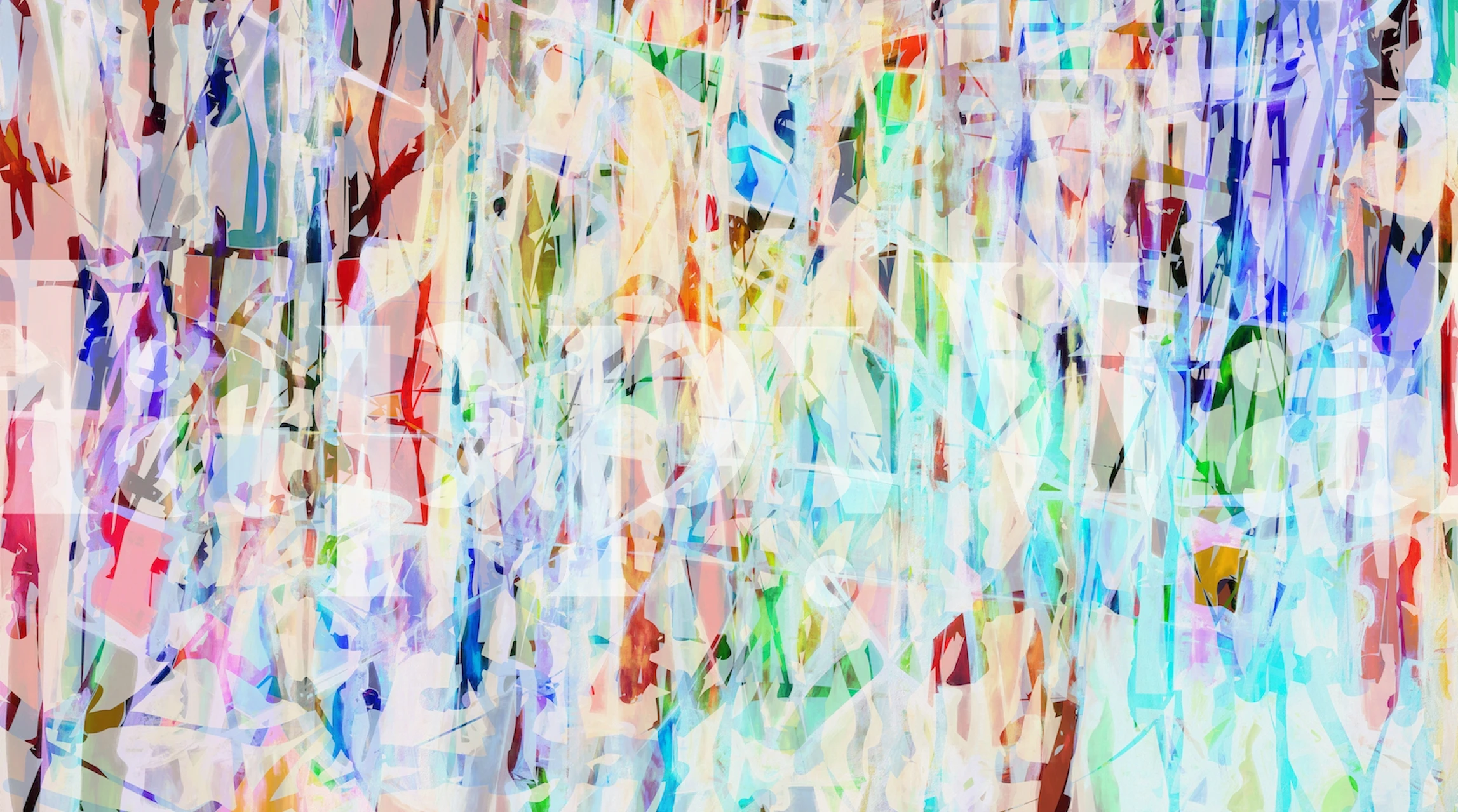 Abstract wall mural with vibrant colors and geometric shapes