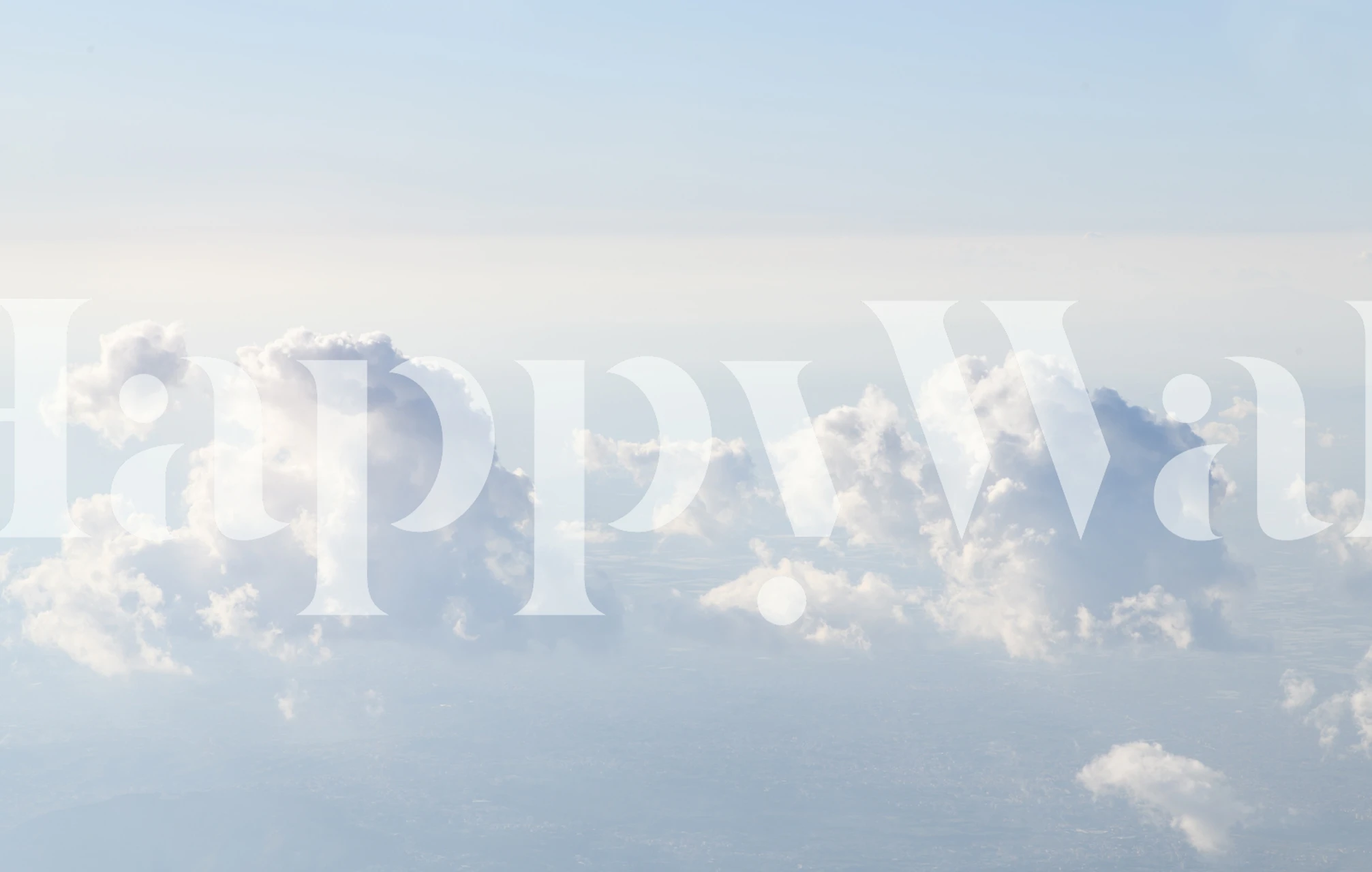 A wall mural of a serene cloud-filled sky with soft blue tones