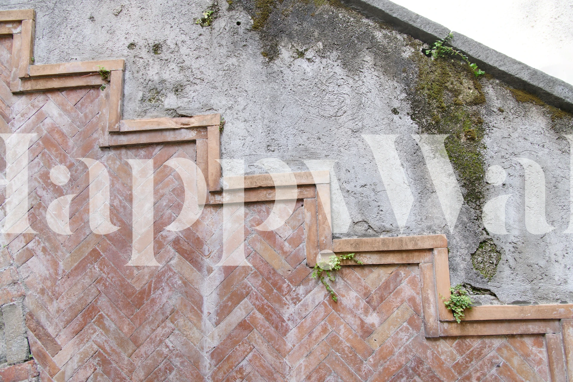 Rustic herringbone brick pattern in earthy tones wallpaper
