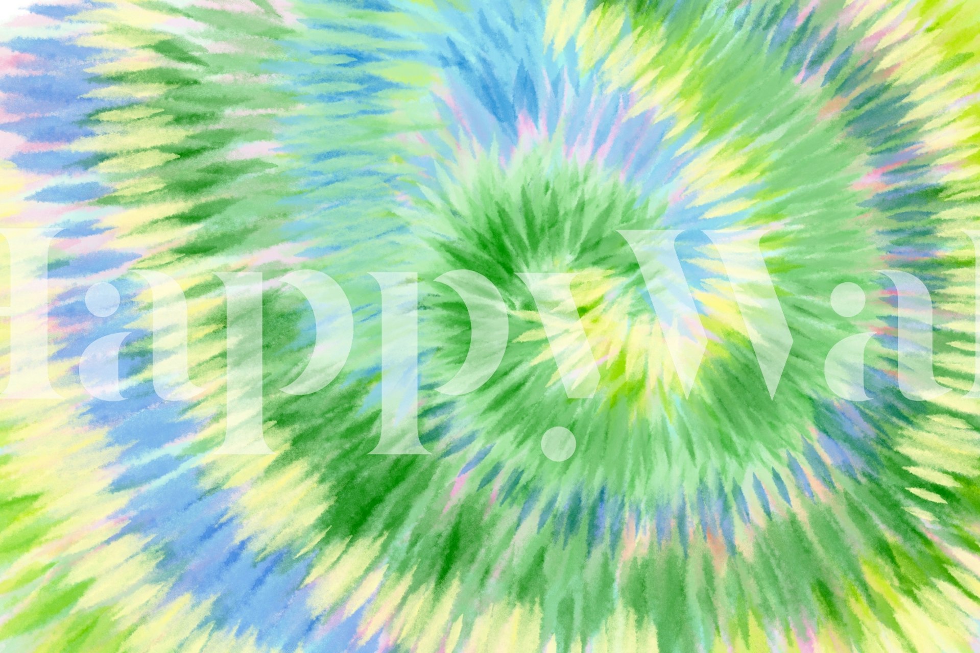 Colorful spiral tie dye pattern in greens, blues, and yellows wallpaper