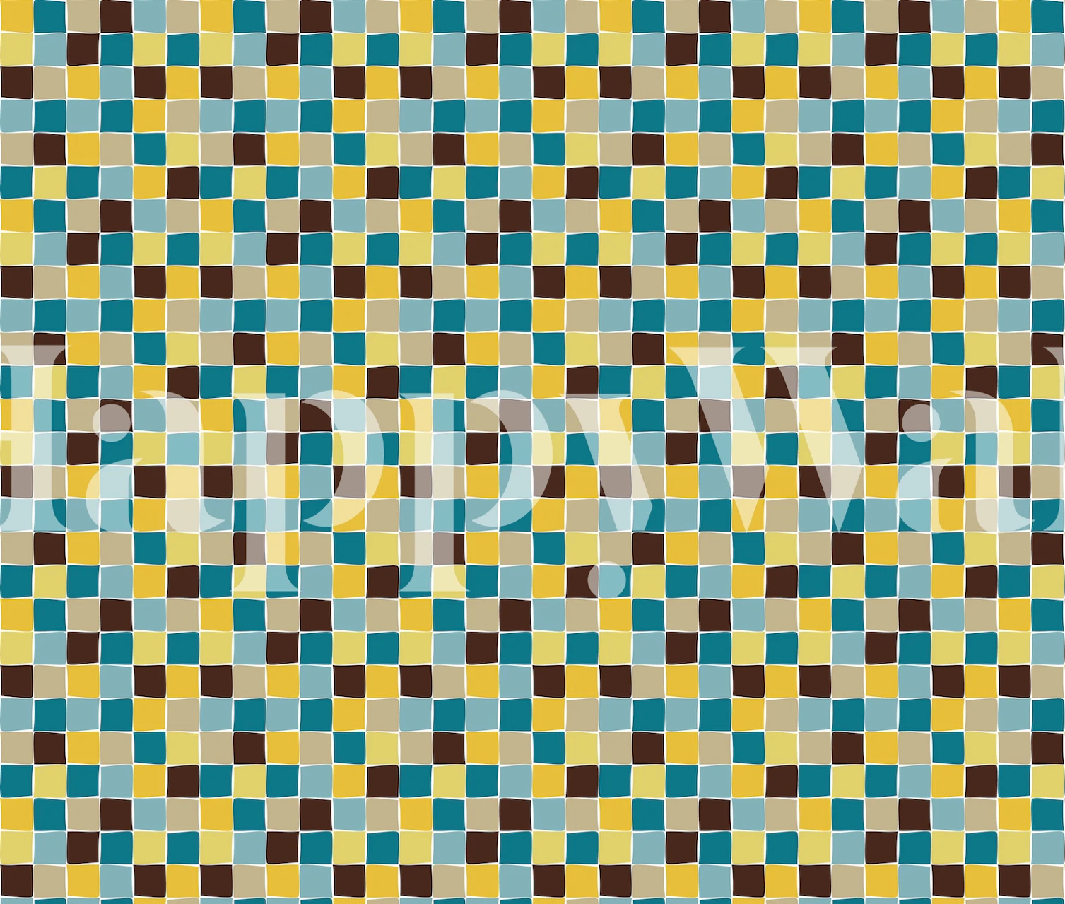 Soft Checks 01 wall mural featuring a checkered pattern in teal, beige, and espresso