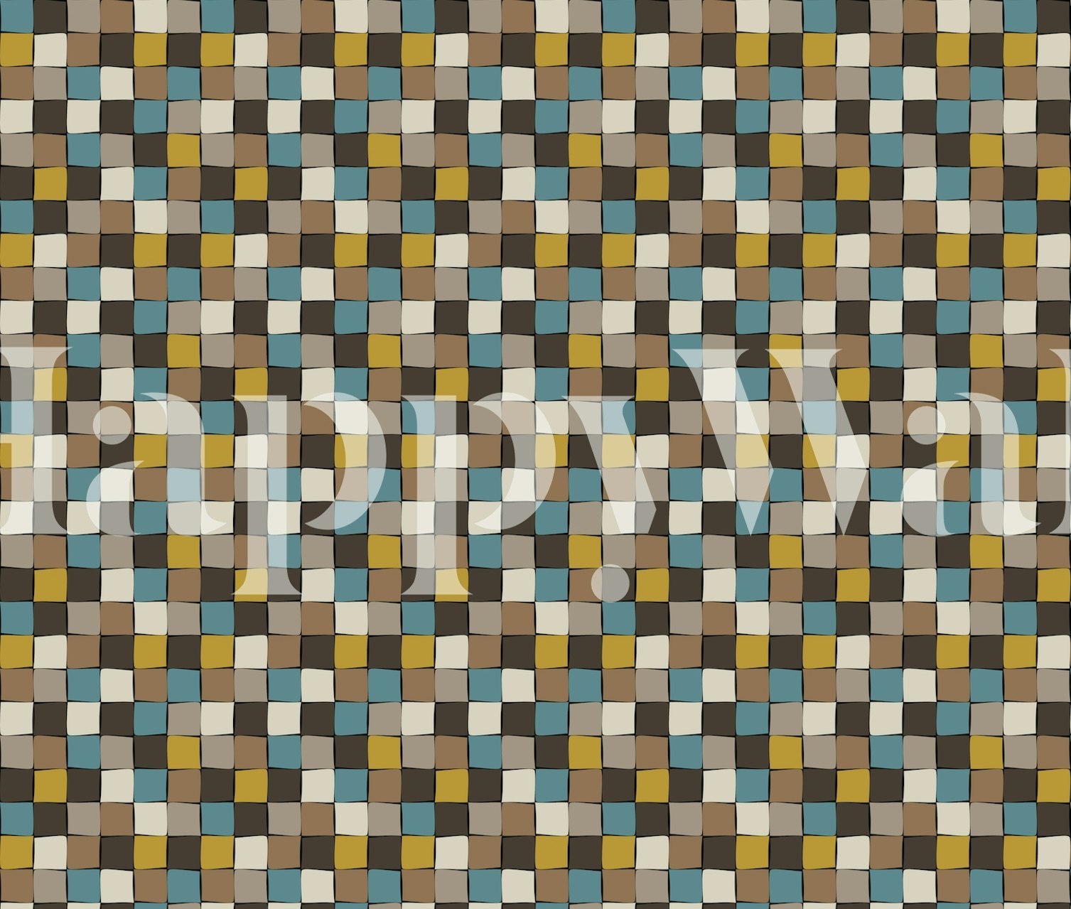 Soft Checks 27 wall mural with beige, taupe, and muted blue and yellow squares