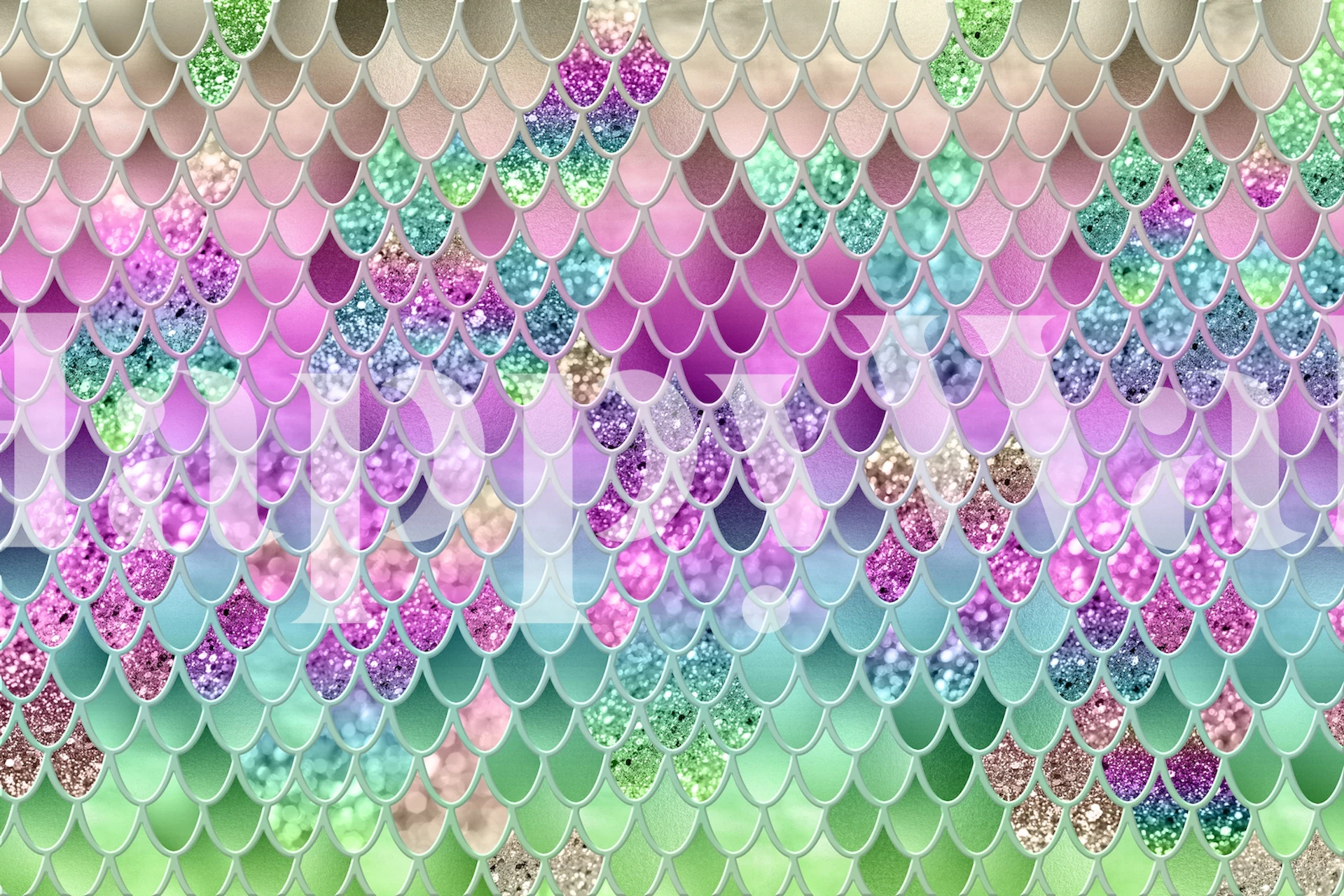 Mermaid Glitter Scales wallpaper in a room