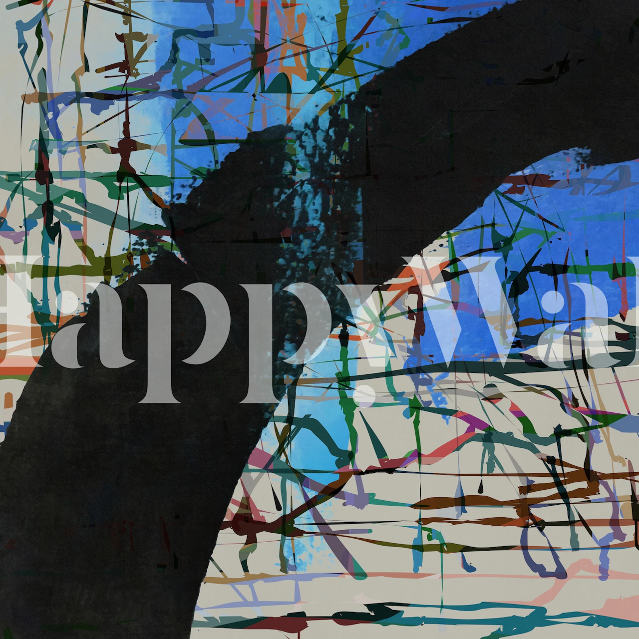 Colorful abstract brush strokes in blue and black wallpaper