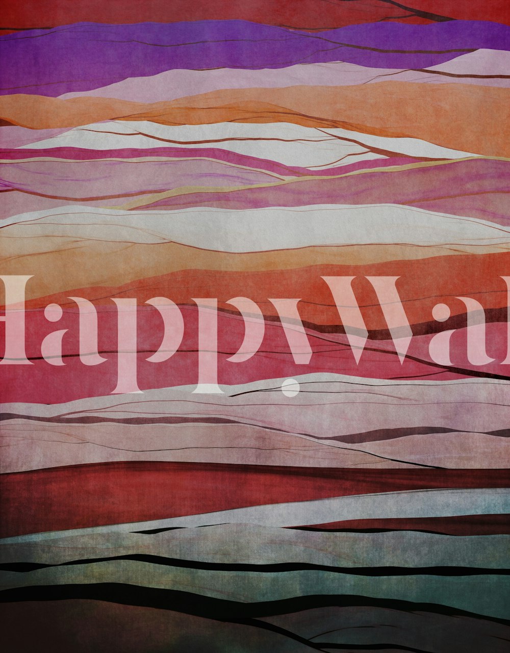 Colorful abstract wave patterns in shades of red and pink wallpaper