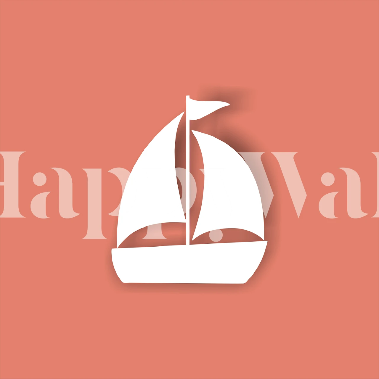 White sailing boat on coral background wallpaper