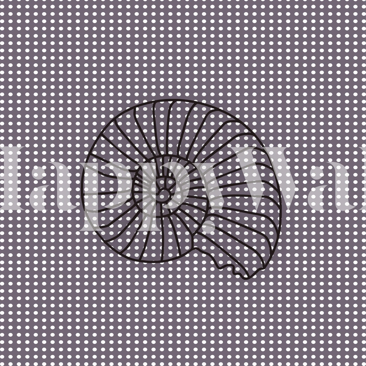 Graphite seashell on polka dot pattern gray wallpaper