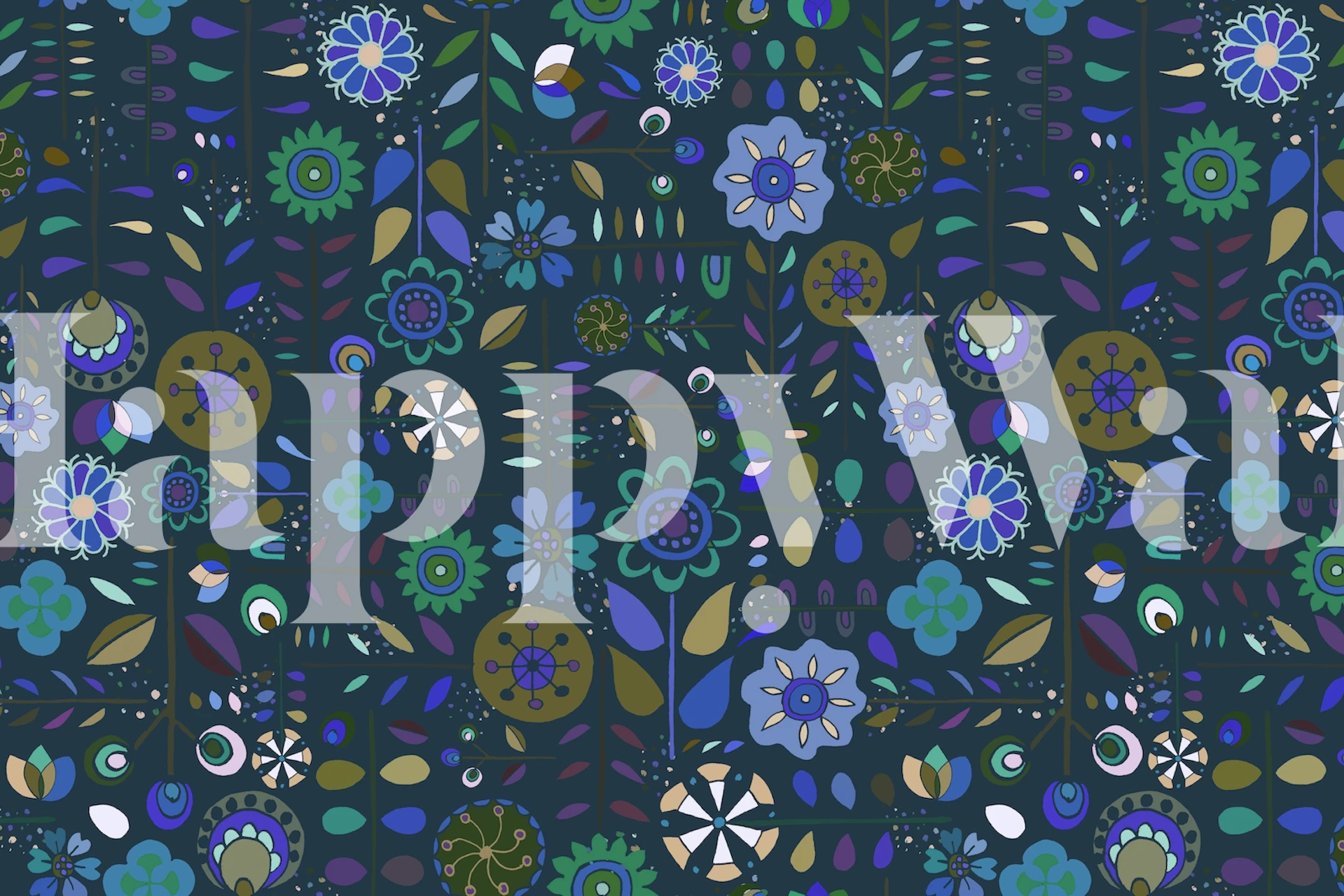 Blue Scandinavian Flowers wallpaper design