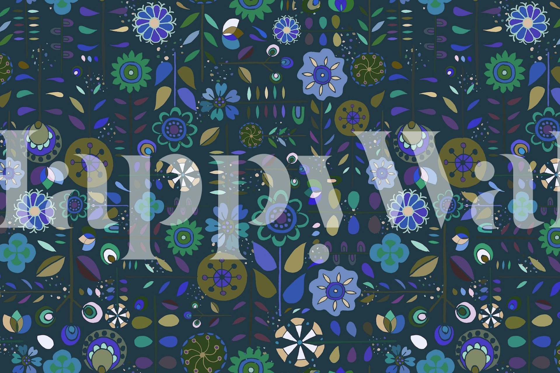 Blue Scandinavian Flowers wallpaper design