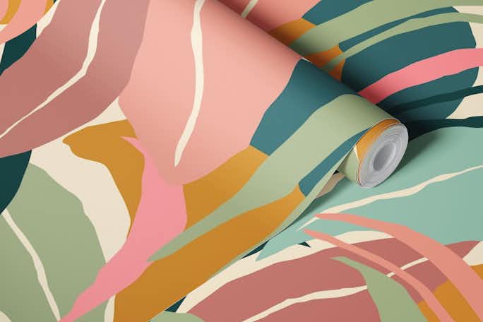 Pastel jungle leaveswallpaper roll