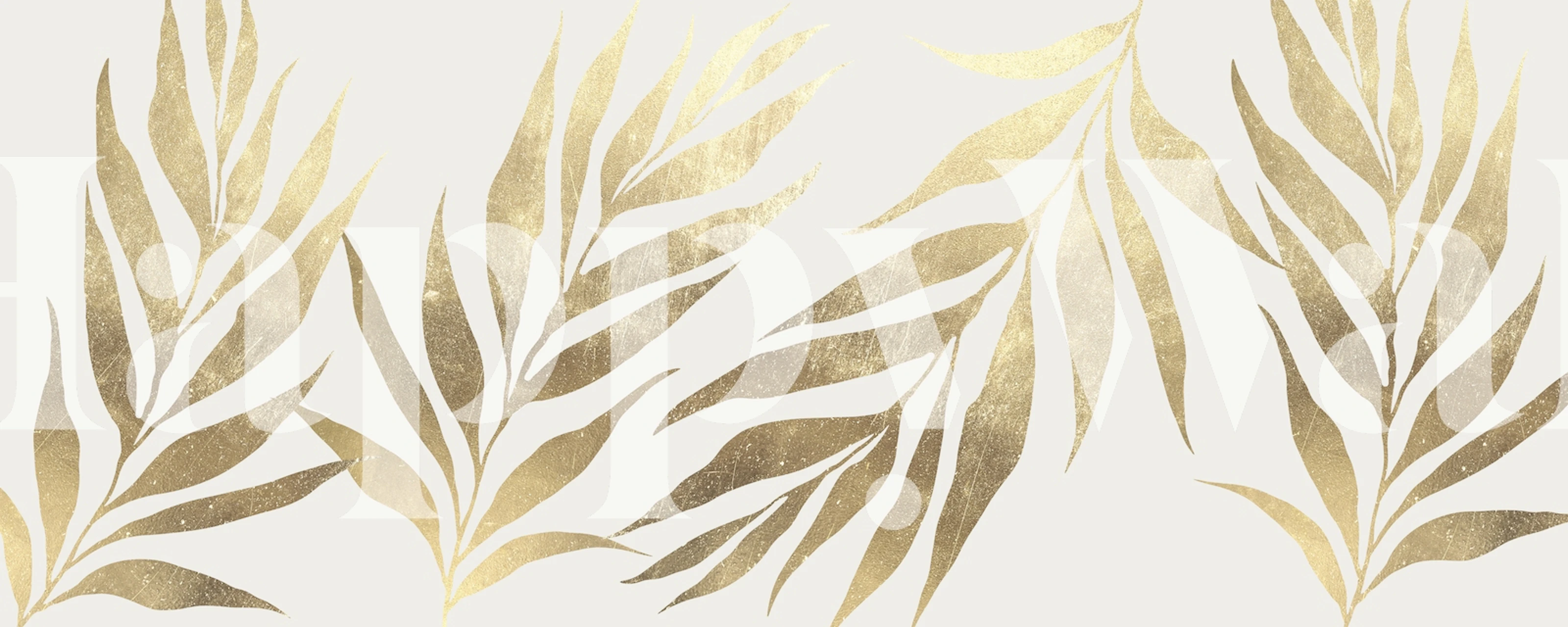 Elegant golden-hued tropical leaves wall mural for interior decoration