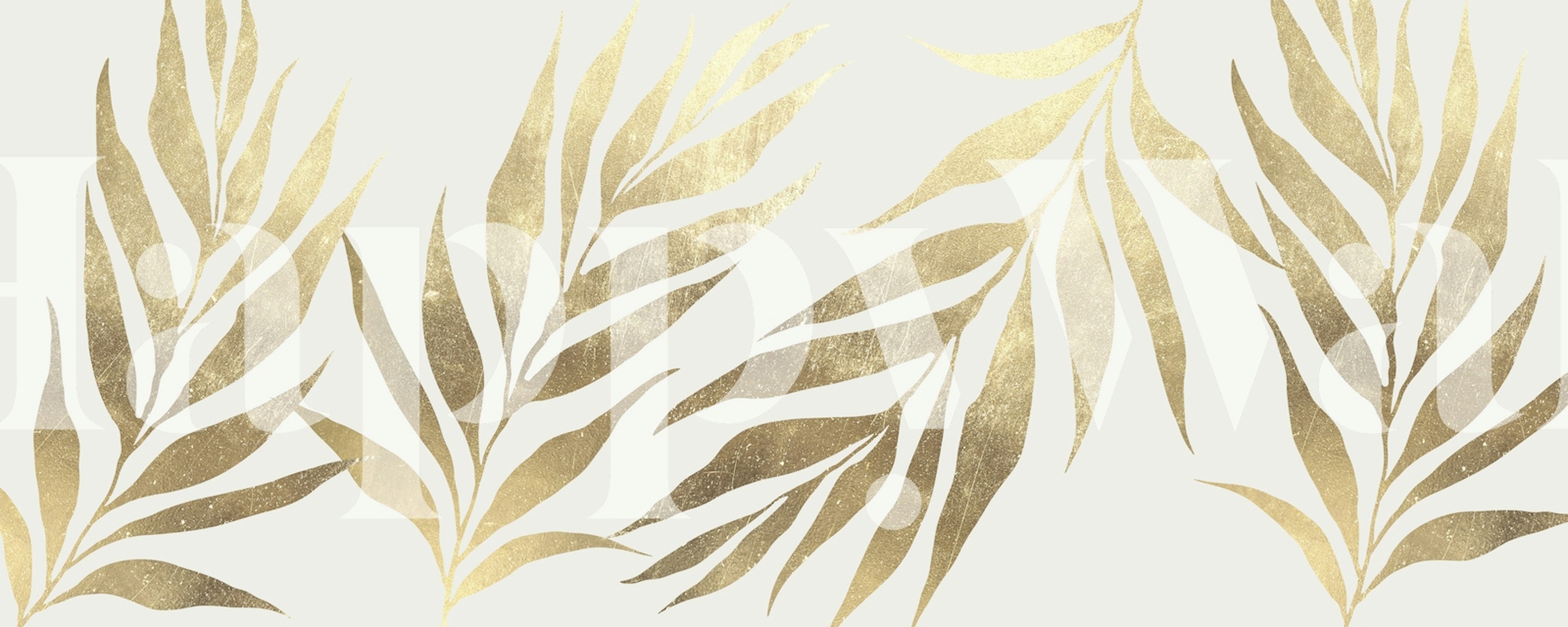 Elegante fotomural de hojas tropicales en tonos dorados para decoración de interiores