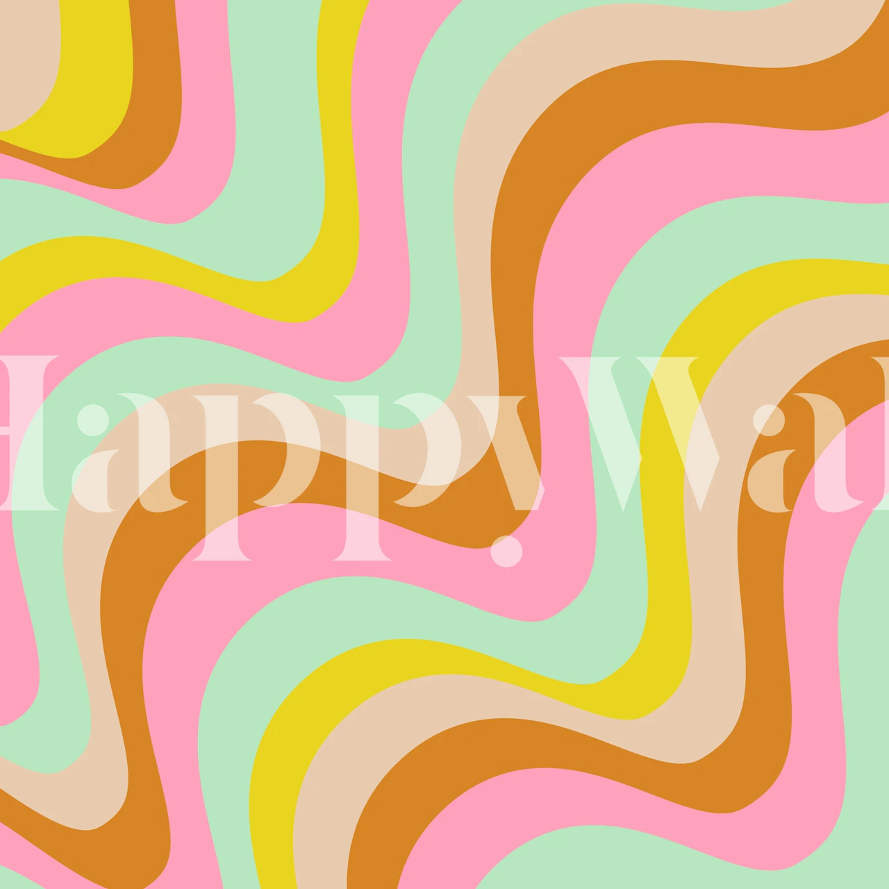 Retro curves wallpaper in pink, mint, yellow, and brown, abstract design