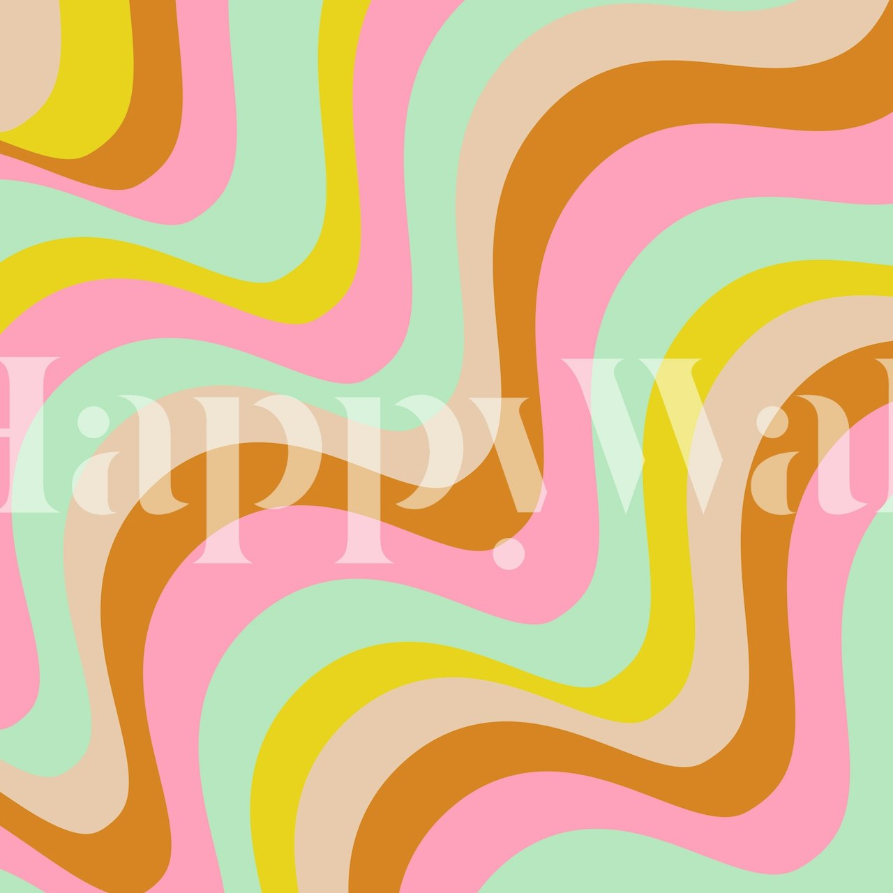 Zidna slika u retro stilu s valovitim linijama u menta zelenim i ružičastim nijansama