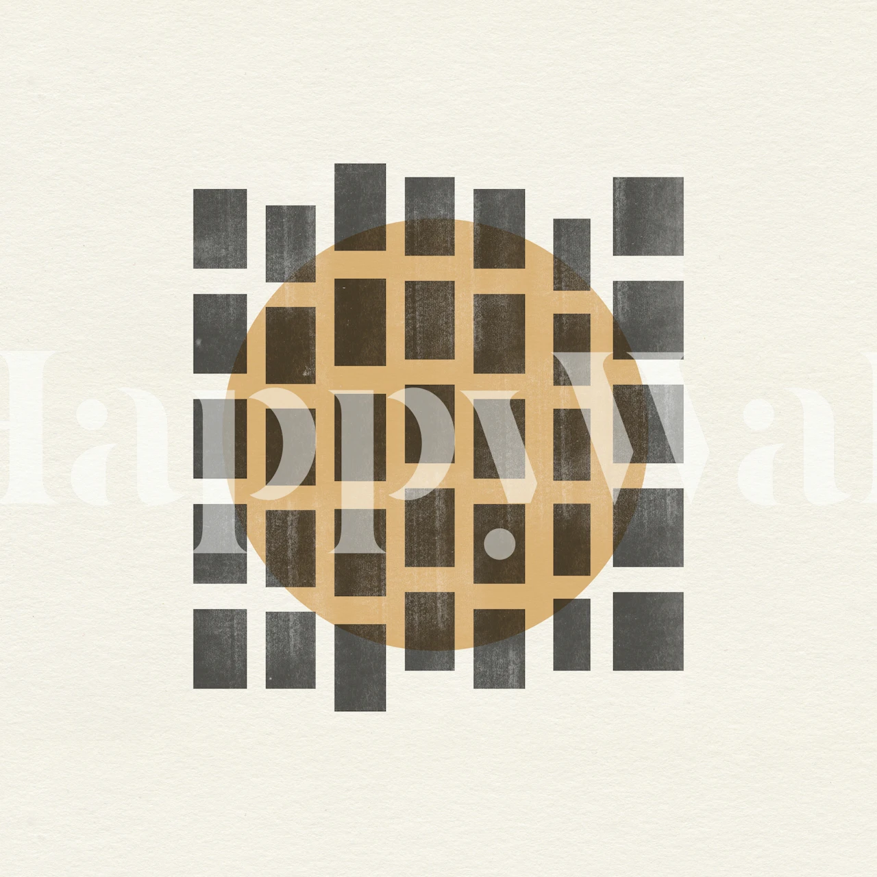 Geometric beige and black pattern with circles and squares wallpaper