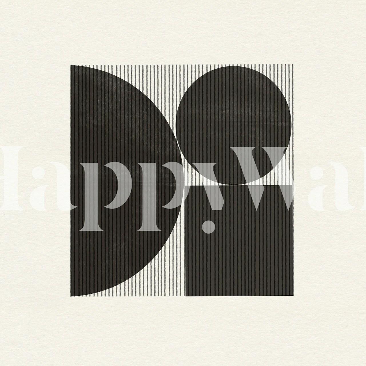 Abstract geometric shapes wall mural with a blend of circular and square forms in black and white.