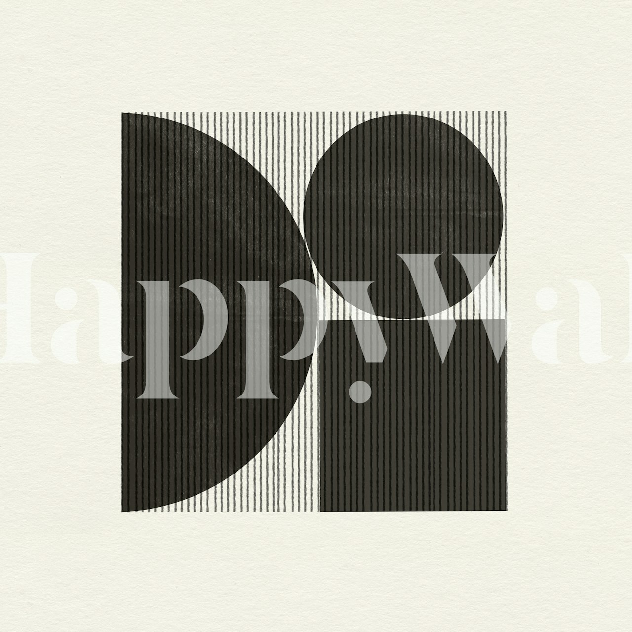 Abstract geometric shapes wall mural with a blend of circular and square forms in black and white.