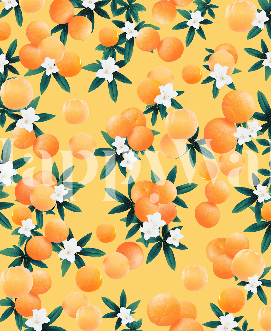 Orange twist flower wallpaper in a room