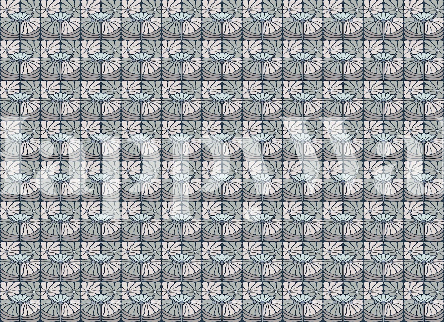 Blue floral geometric pattern wallpaper