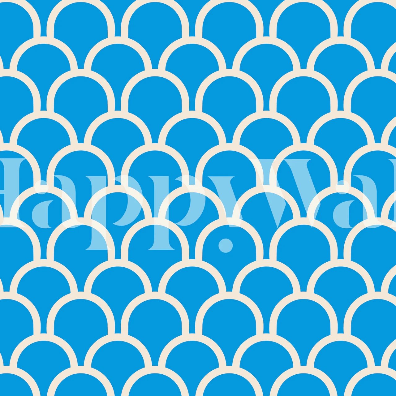 Blue scallop pattern design on white background wallpaper