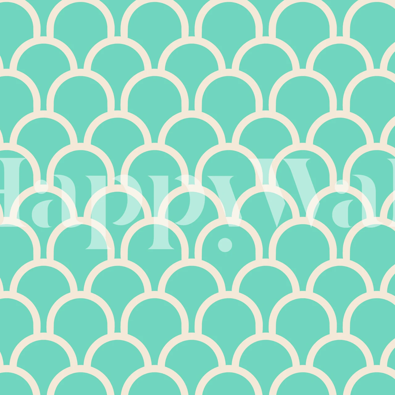 Teal scallop pattern wallpaper in a repeating design