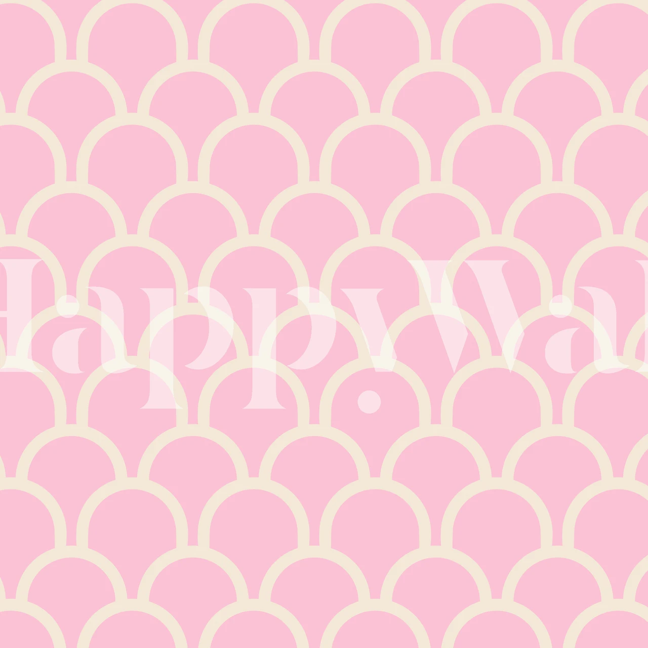 Pink scallop pattern wallpaper with cream curves