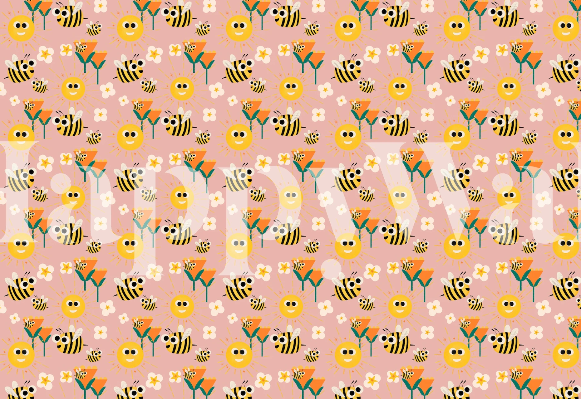 Happy bees and sunshine pink tapetdesign