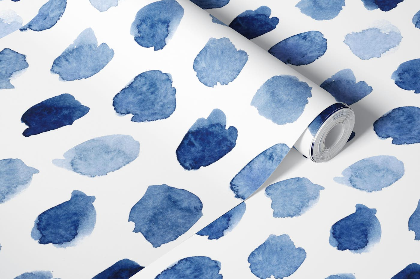 Blue watercolor dots wallpaper roll