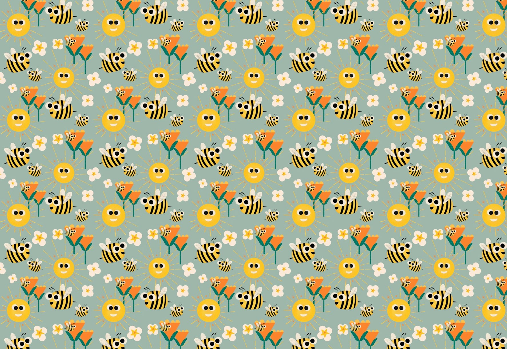 Happy Bees and Sunshine Blue Wallpaper Buy Online Happywall