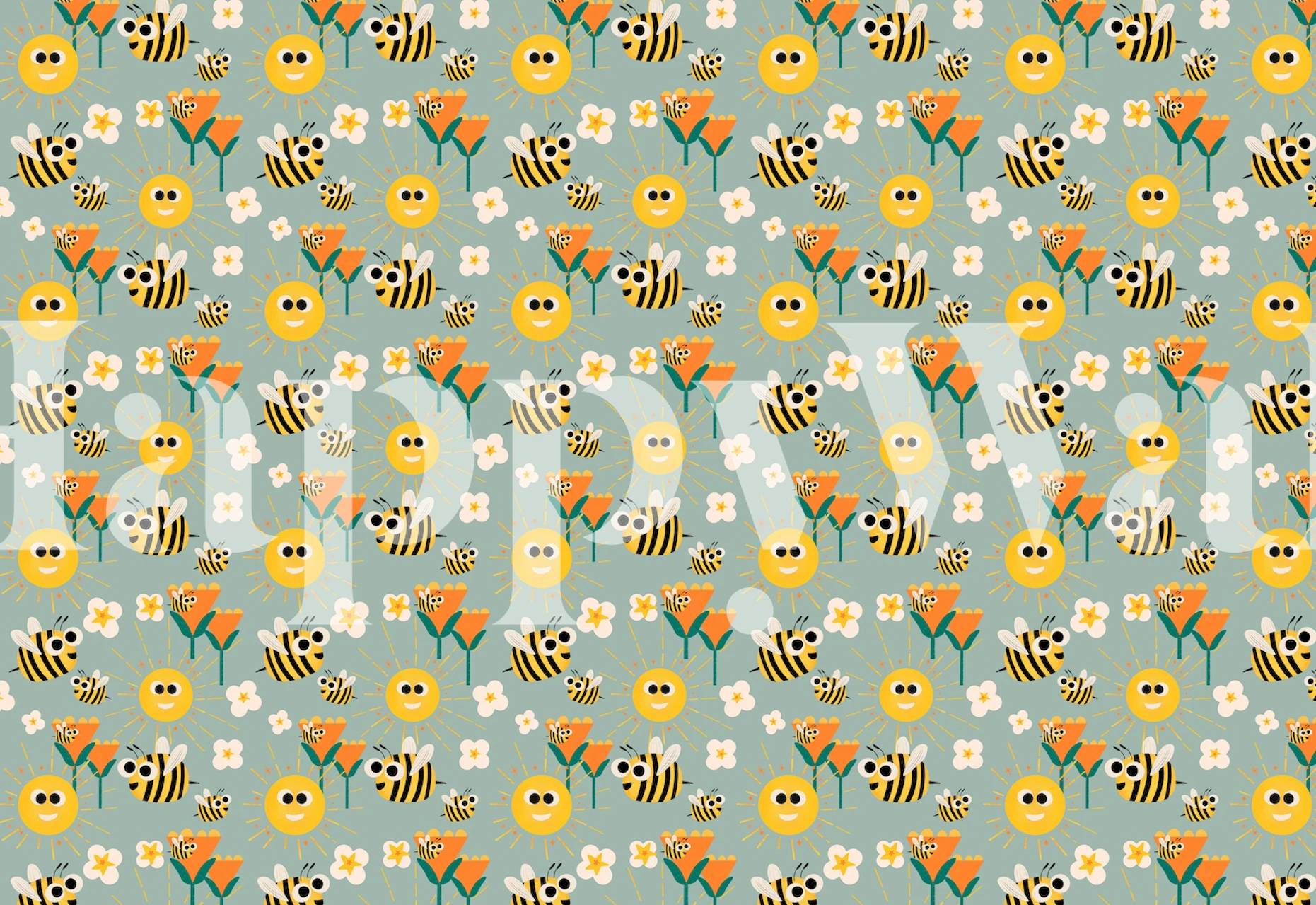 Kleurrijk happy bees and sunshine behang ontwerp