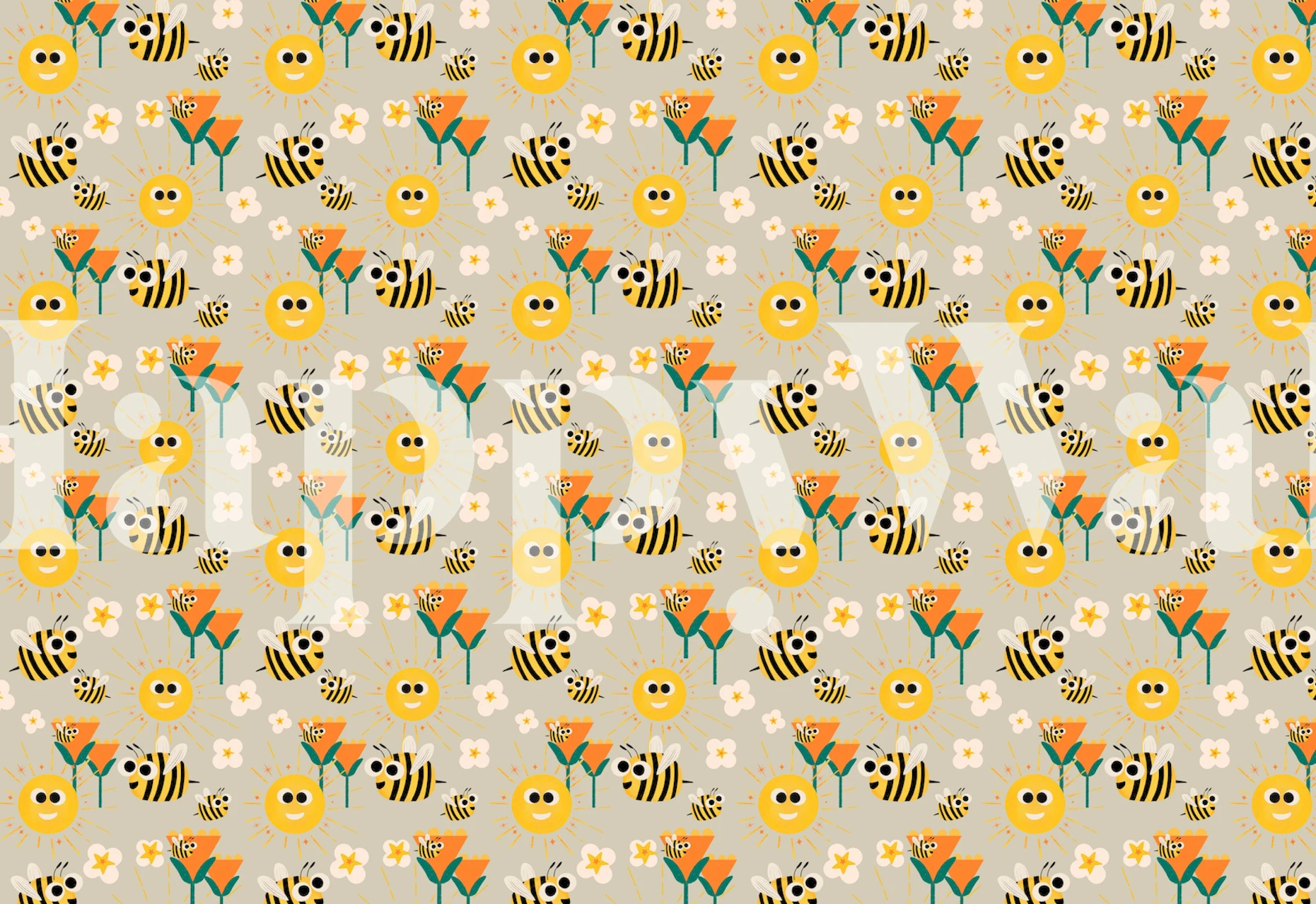 Wallpaper featuring bees and flowers pattern