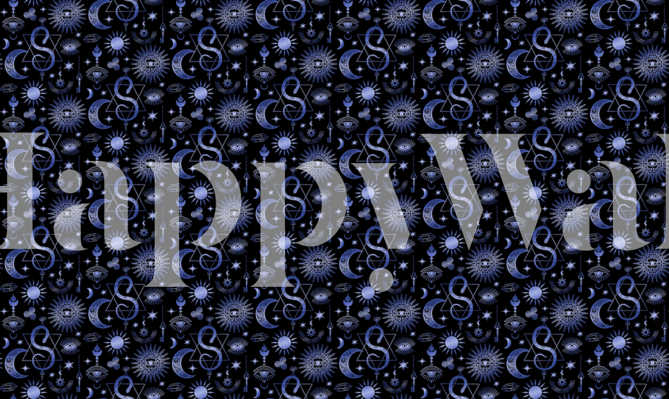 Mural de pared Celestial Magic Mystery Blue con motivos de lunas y estrellas sobre fondo azul marino